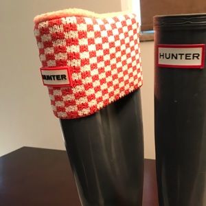 Tall Hunter Boots Socks in Tangerine check pattern